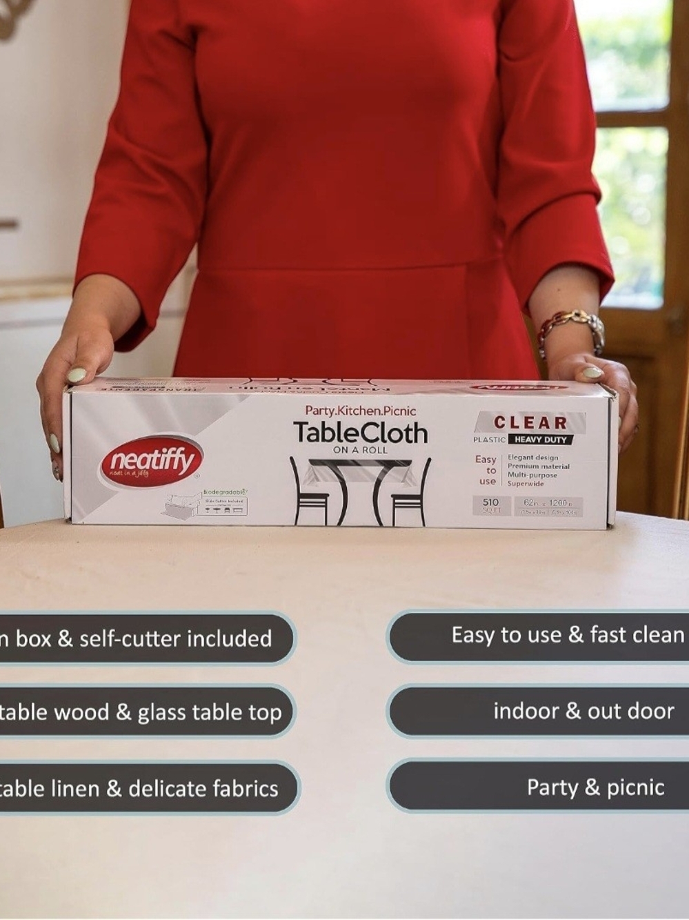 Neatiffy Clear Heavy Duty Plastic Tablecloth Roll 62" x 100 ft New